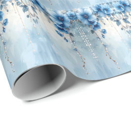 Papel de embrulho Flores Azuis e Pérolas