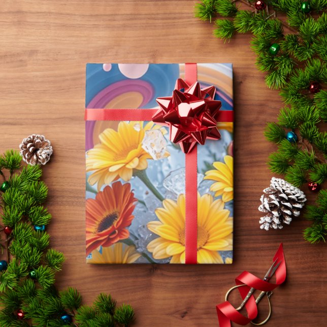 Papel de embrulho Flores e Ondas do Oceano (Presente de Natal)