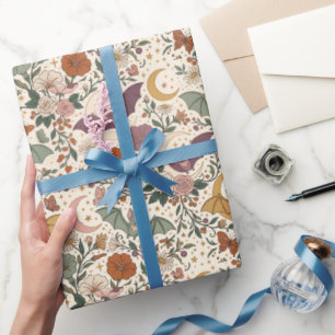 Papel de Embrulho Flores Lua Morcegos Voadores Gót
