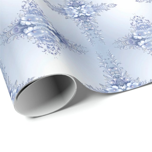 Papel de embrulho Flores Ornamentais Azuis com Pér (Ponta do rolo)