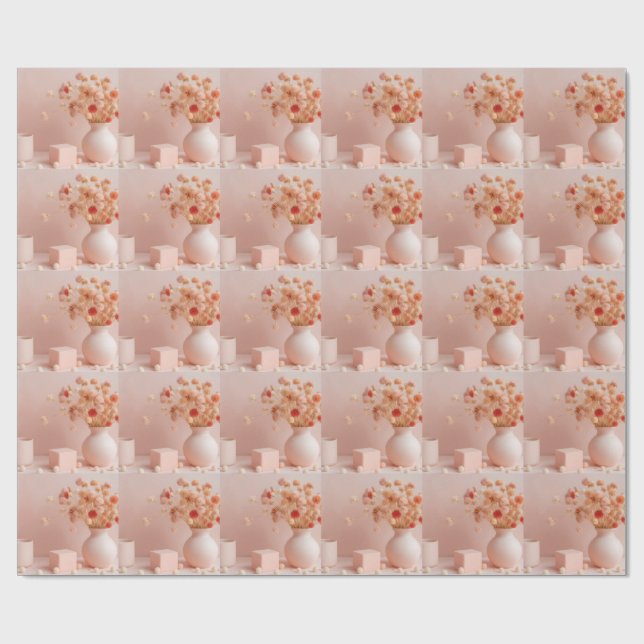 Papel de embrulho Flores Rosa Bege (Aberto)