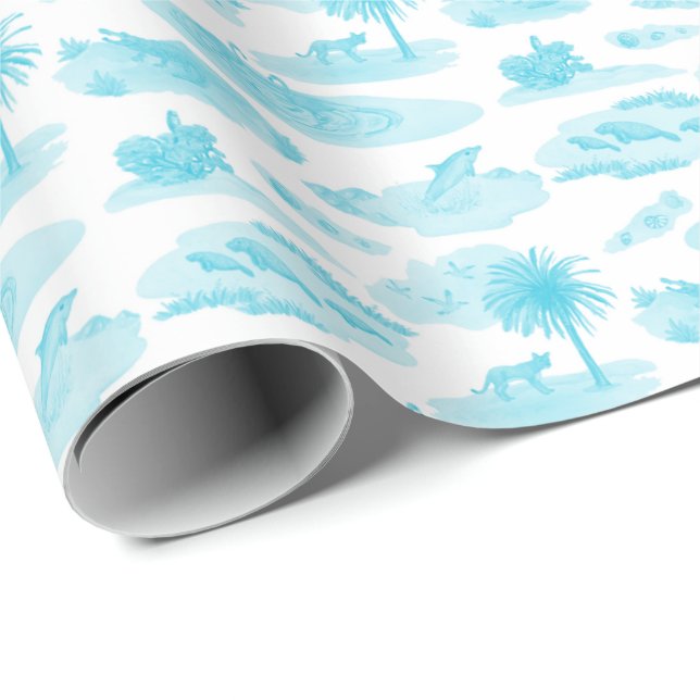 Papel de embrulho Florida Toile (Turquesa) (Ponta do rolo)