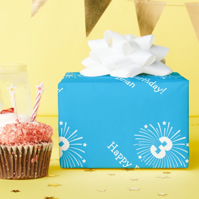 Papel de embrulho fofo azul para aniversário de 3  (Festa de aniversário)