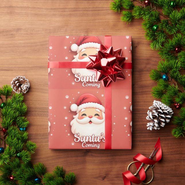 Papel de embrulho fofo de Natal O Papai Noel está  (Presente de Natal)