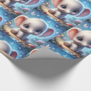 Papel de embrulho Fofo Elefante Branco Floral Bebê