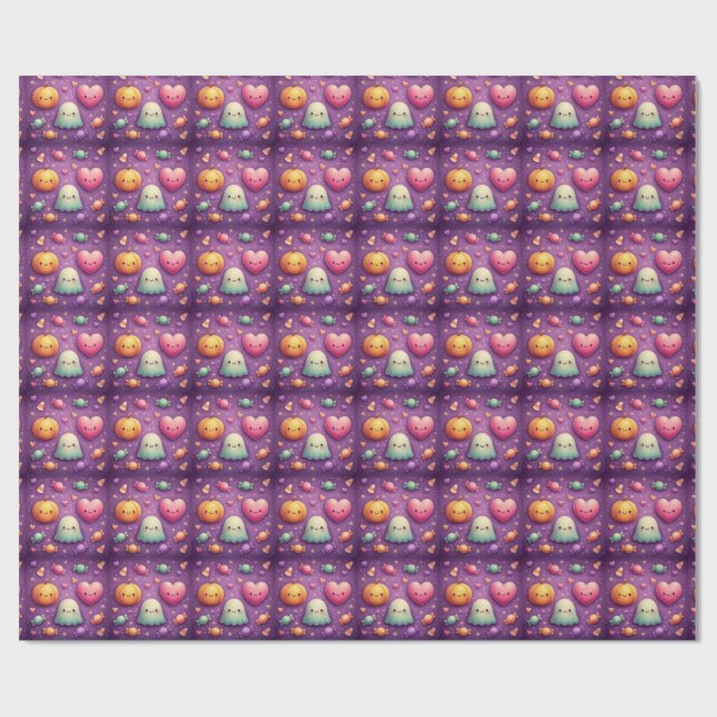 Papel de embrulho fofo Kawaii de Halloween (Aberto)