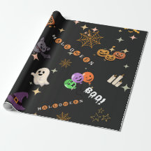 Papel de embrulho fofo Kawaii Halloween com padrão
