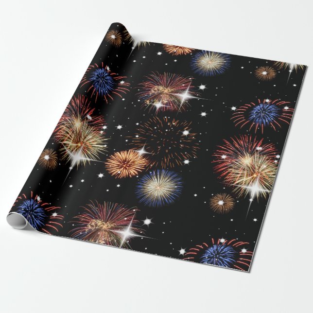 Papel de embrulho Fogos de Artifício e Estrelas (Desenrolado)
