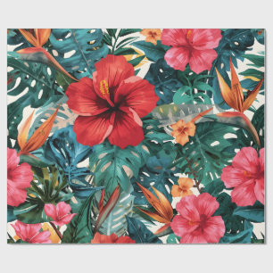 Papel de Embrulho Folhas de Hibisco Tropical e Mon