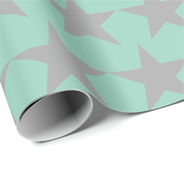 Papel de embrulho - Fundo azul com estrela cinza (Ponta do rolo)