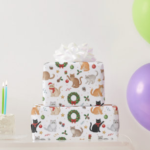 Papel de Embrulho Gatos Kawaii e Decorações de Nat