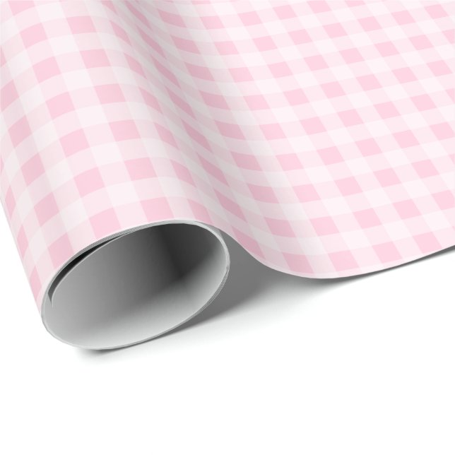 Papel de embrulho Gingham rosa suave (Ponta do rolo)