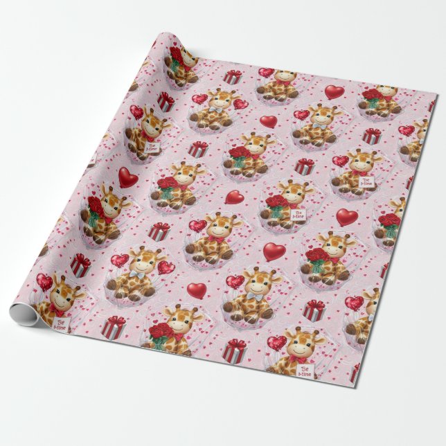 Papel de embrulho Girafas do Dia dos Namorados (Desenrolado)