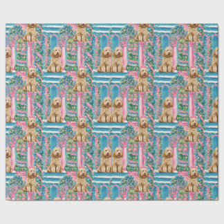 Papel de embrulho Goldendoodle Vignette de Natal