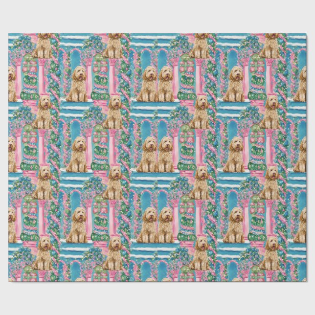 Papel de embrulho Goldendoodle Vignette de Natal (Barra)