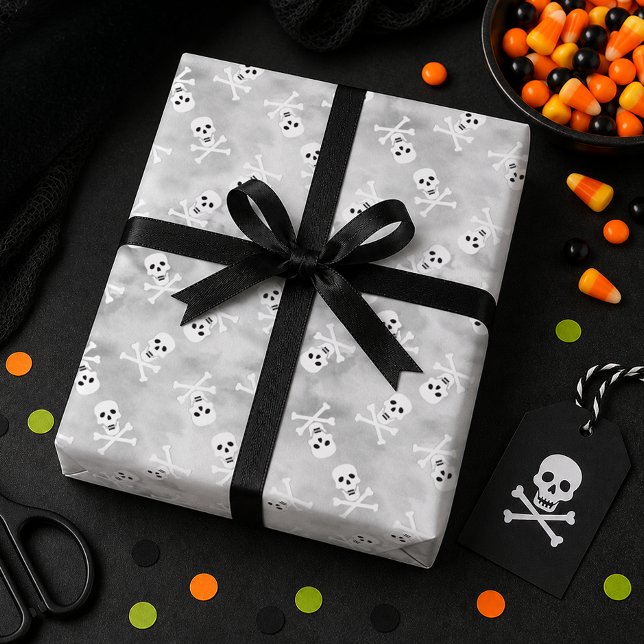 Papel de embrulho Halloween Caveira Ossos Cruzados (Gift Wrap Paper)