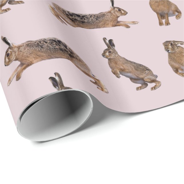 Papel de embrulho Hare Frenzy (Rosa) (Ponta do rolo)