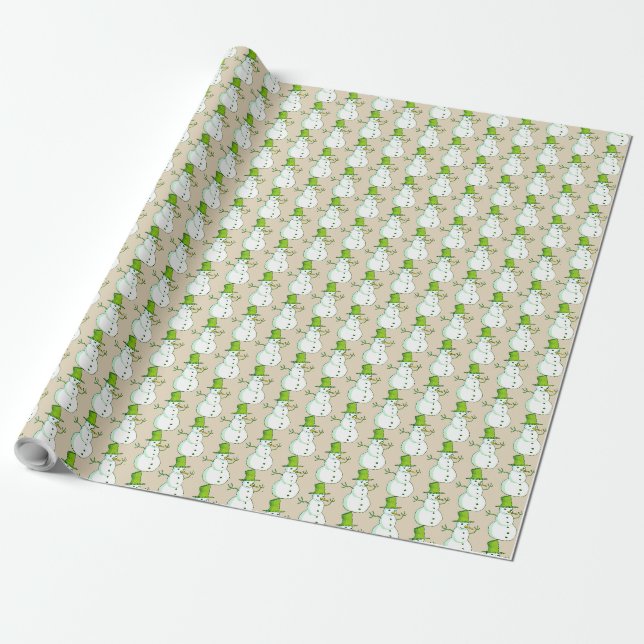 Papel de embrulho Homem de neve com chapéu verde (Desenrolado)