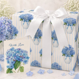 Papel de Embrulho Hortênsia Azul Presente Floral E