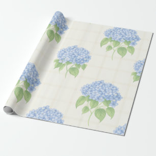 Papel de Embrulho Hortênsia Azul Xadrez Luxuos