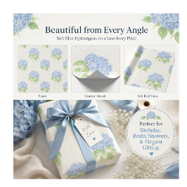 Papel de Embrulho | Hortênsia Azul | Xadrez Luxuos