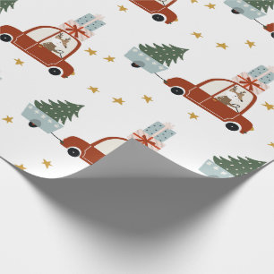 Papel de embrulho ilustração árvore de Natal veado