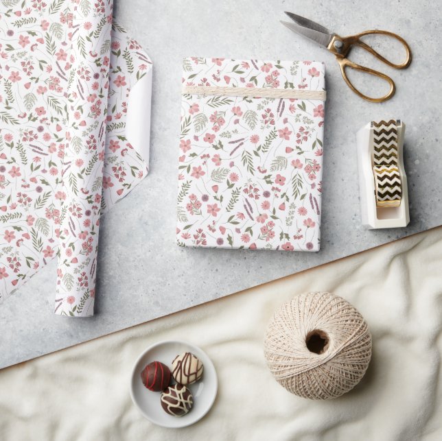 Papel de embrulho ilustrado com flores silvestres  (Artesanato)