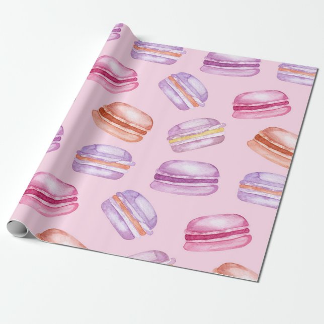 Papel de embrulho impresso com Macaroons bonitos (Desenrolado)