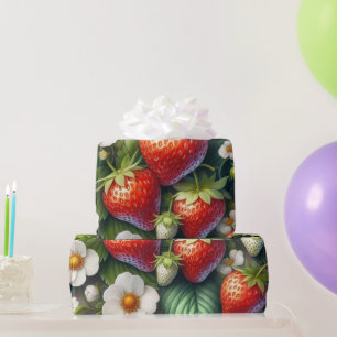 Papel de embrulho impresso com morango de verão
