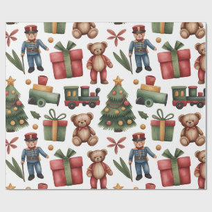 Papel de embrulho infantil Natal Brinquedos e Tren