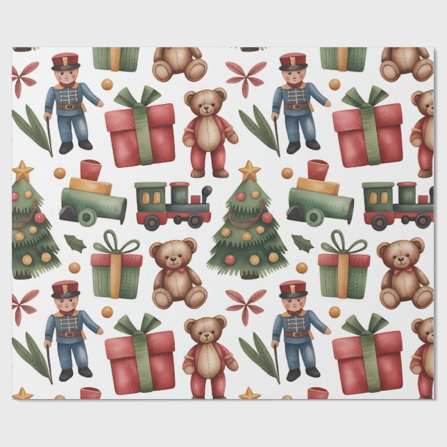 Papel de embrulho infantil Natal Brinquedos e Tren (Aberto)