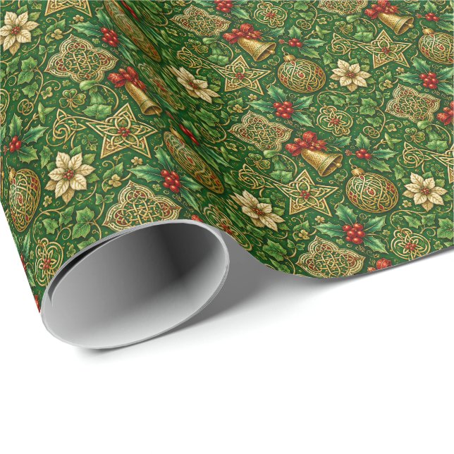 Papel de embrulho irlandês de Natal com entrelaçam (Ponta do rolo)