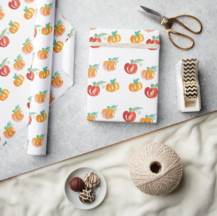 Papel de embrulho laranja pintado à mão com abóbor