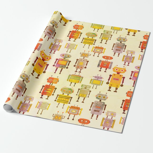 Papel de embrulho Lens Flare Retro Robots (Desenrolado)