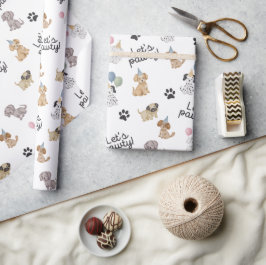 Papel de embrulho Let's Pawty Birthday Puppy