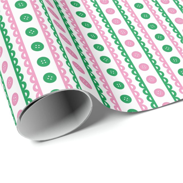 Papel de embrulho listrado rosa e verde para sala  (Ponta do rolo)