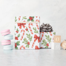 Papel de embrulho Listras de Doces, Azevinho e Laç