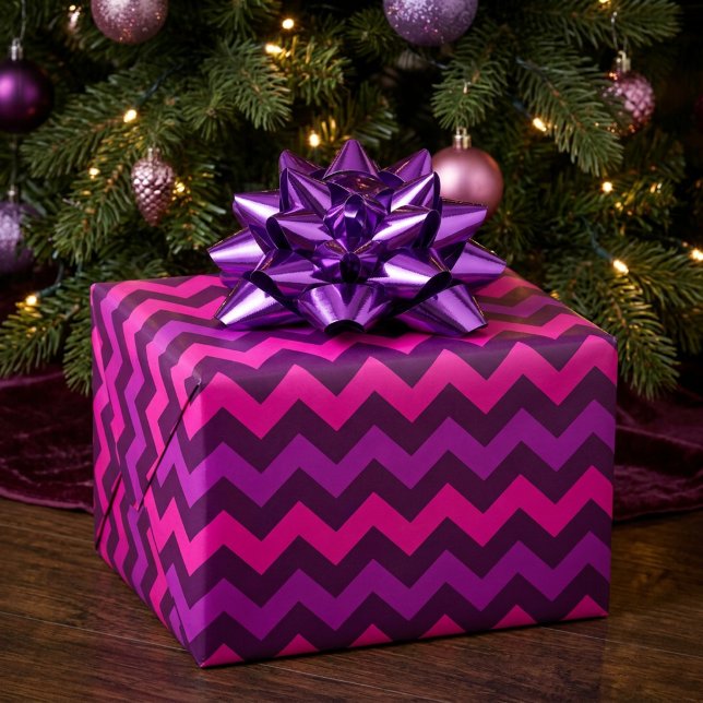 Papel de embrulho listras roxas rosa fofo (Cute Purple Pink Chevrons Wrapping Paper)
