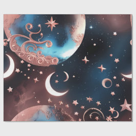 Papel de embrulho – Lua Celestial em Dourado Rosa