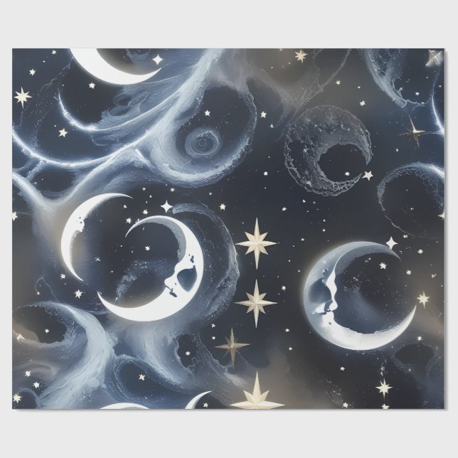 Papel de Embrulho - Lua Celestial Prata Platina (Aberto)