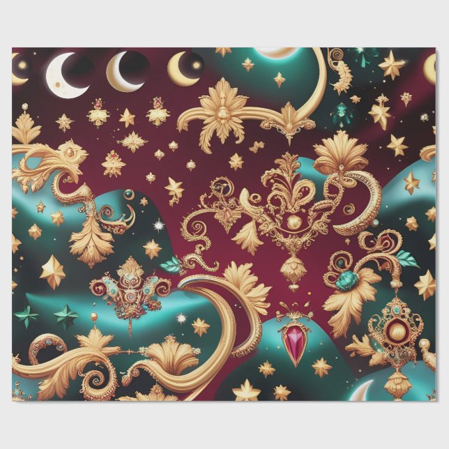 Papel de Embrulho – Lua Celestial Vermelho Carmesi (Aberto)