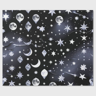 Papel de Embrulho - Luar Celestial de Ônix Luxo