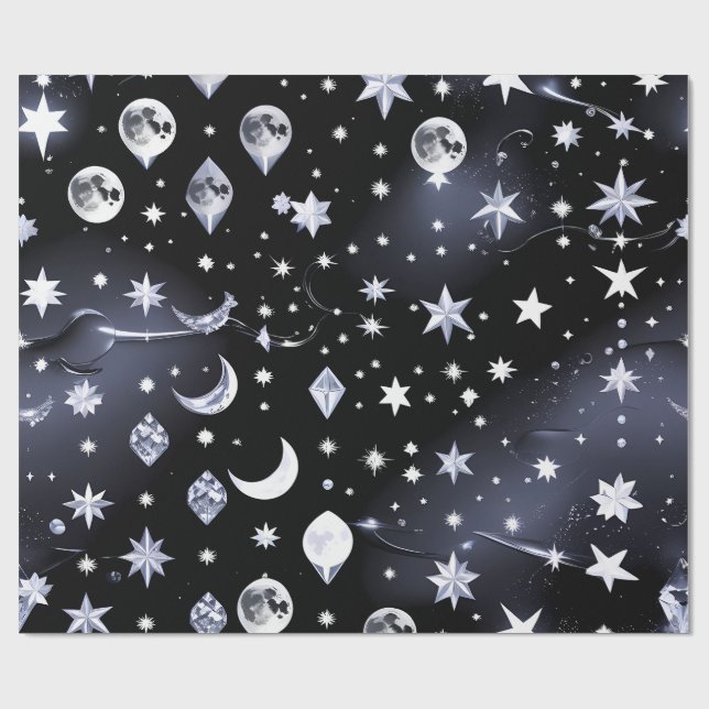 Papel de Embrulho - Luar Celestial de Ônix Luxo (Aberto)