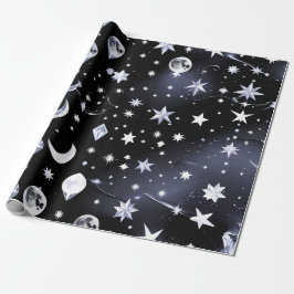 Papel de Embrulho - Luar Celestial de Ônix Luxo