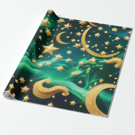 Papel de Embrulho – Luar Celestial Esmeralda Luxo