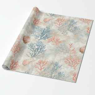 Papel de embrulho Lux Watercolor Coastal Coral & O