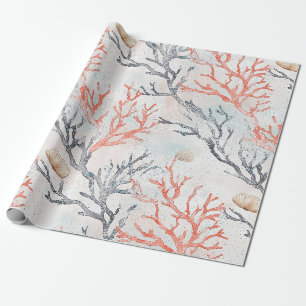 Papel de embrulho Lux Watercolor Coastal Coral & O