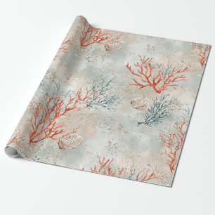 Papel de embrulho Lux Watercolor Coastal Coral & O