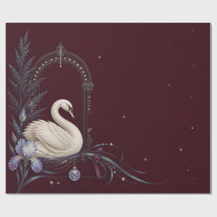 Papel de embrulho Luxo Cisne Natal Borgonha