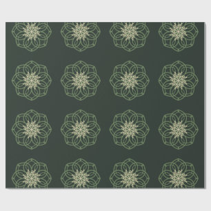 Papel de embrulho Mandala Verde Escuro e Dourado,